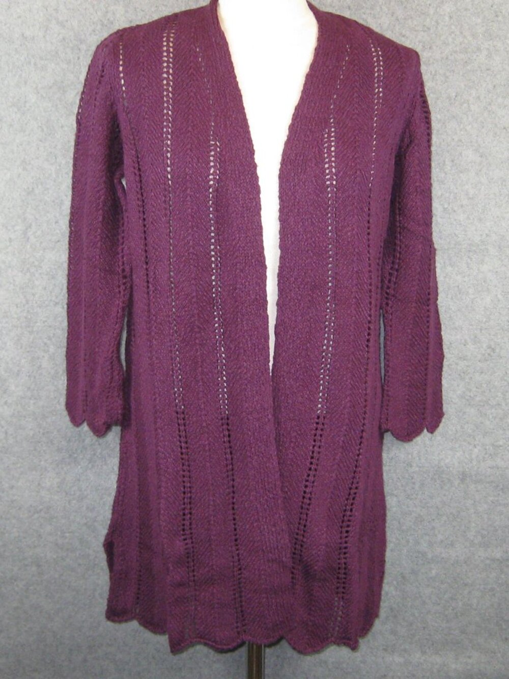 Coldwater Creek Pointelle Open Cardigan Sz M Purple